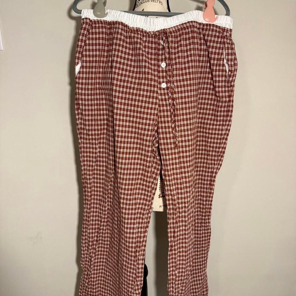 No Boundaries Womens XL Gingham Pajama Pants Burgundy White Plaid Lounge Bottoms